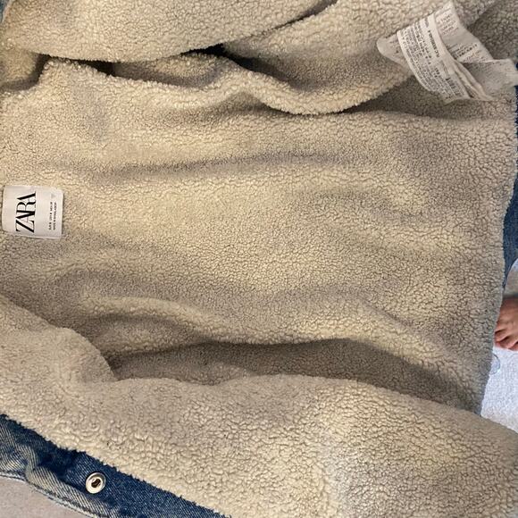Zara Womens Blue Denim Lined Sherpa Jean Jacket Small Cropped Country Western - Picture 13 of 16